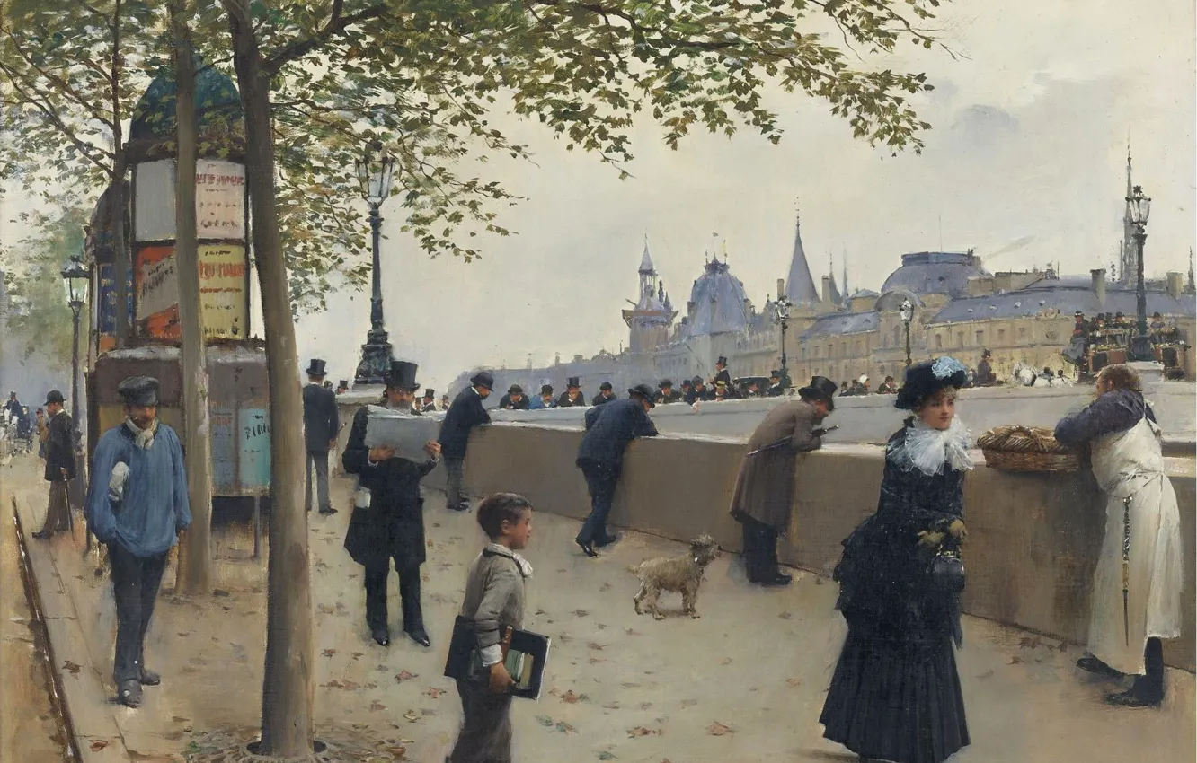 Фото обои картина, городской пейзаж, Jean Beraud, Пон-Нёф, Жан Беро