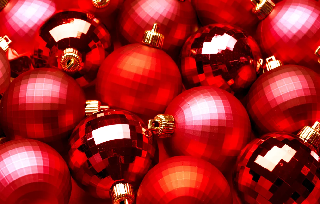 Фото обои праздник, игрушки, новый год, красные шары, новогоднее украшение