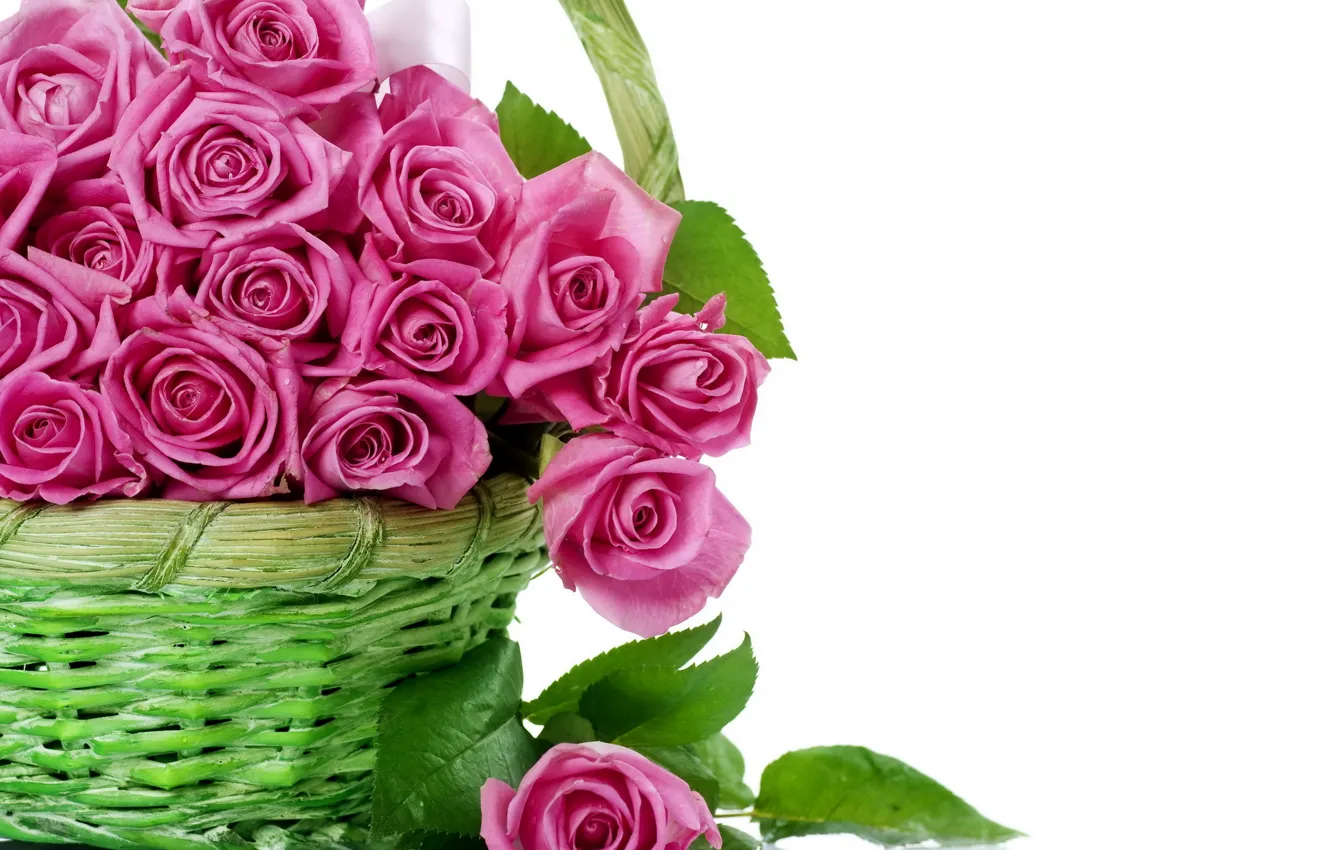 Фото обои цветы, корзина, розы, букет, розовые, корзинка, красивые