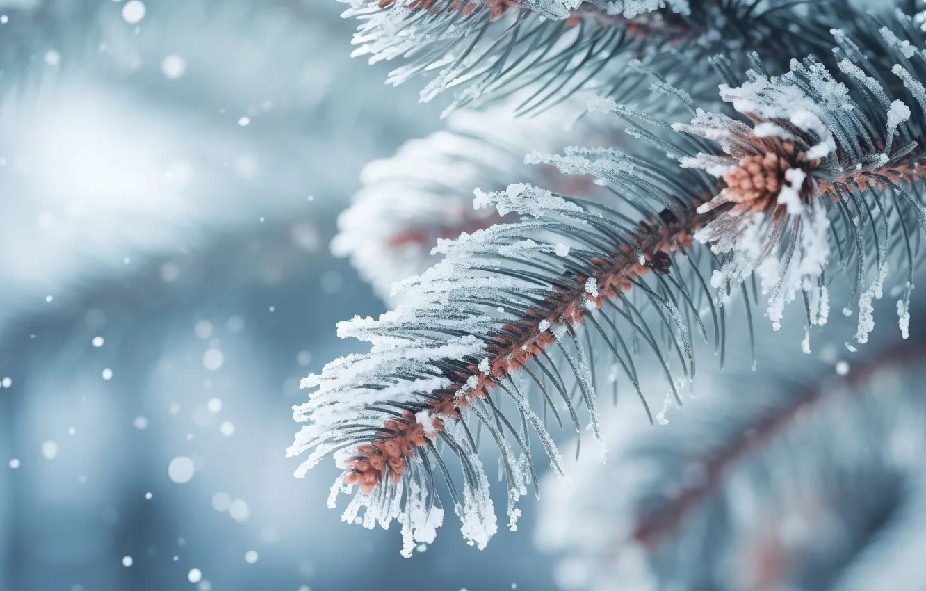 Фото обои зима, лес, капли, снег, елка, forest, Christmas, winter