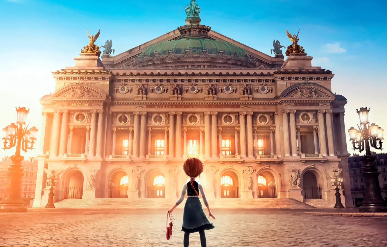 Фото обои мультфильм, площадь, фонари, девочка, рыжая, дворец, Балерина, Ballerina
