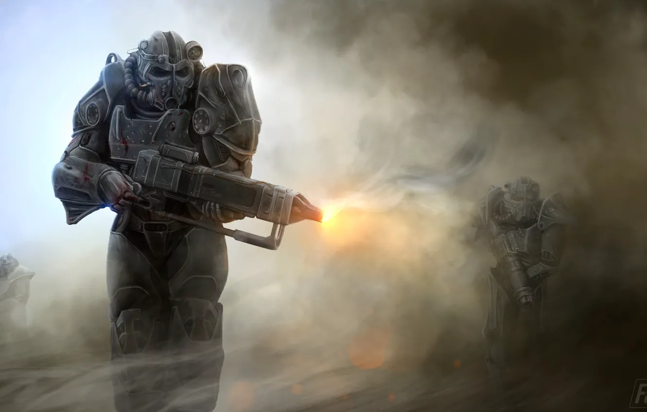 Фото обои gun, soldier, armor, helmet, Fallout 4