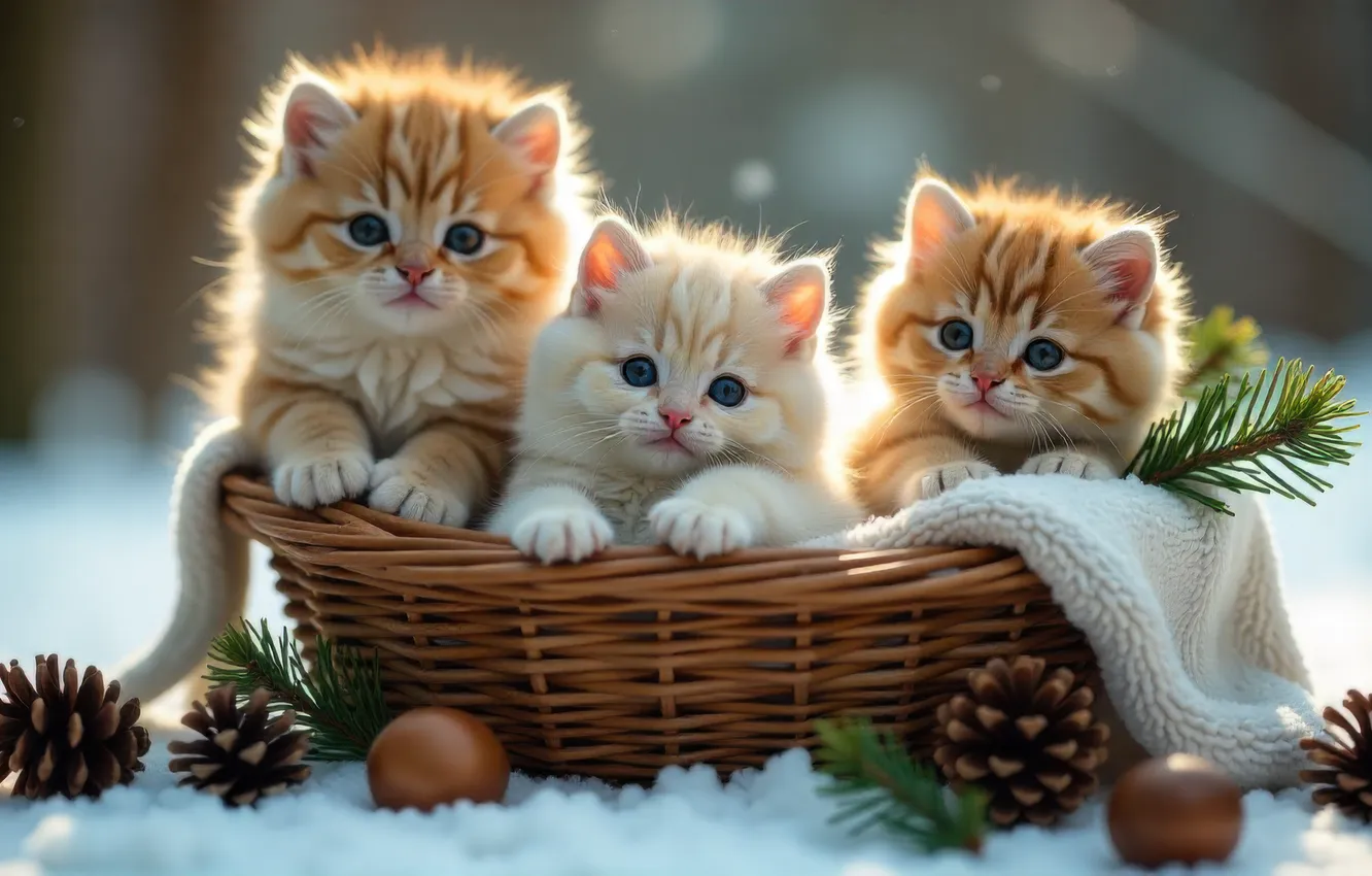 Фото обои зима, взгляд, шарики, снег, ветки, новый год, Рождество, сугробы