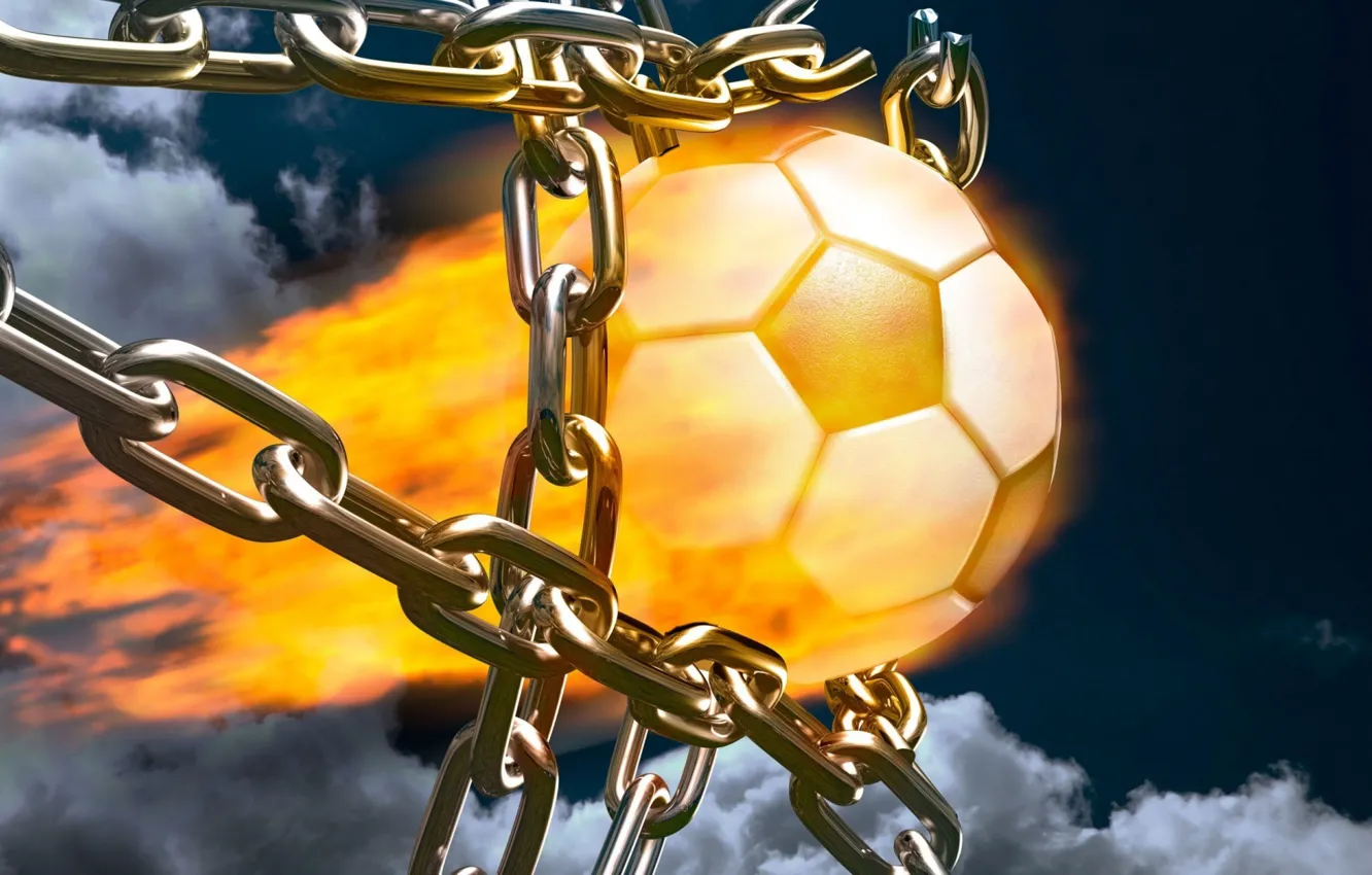 Фото обои огонь, футбол, спорт, мяч, цепи, гол