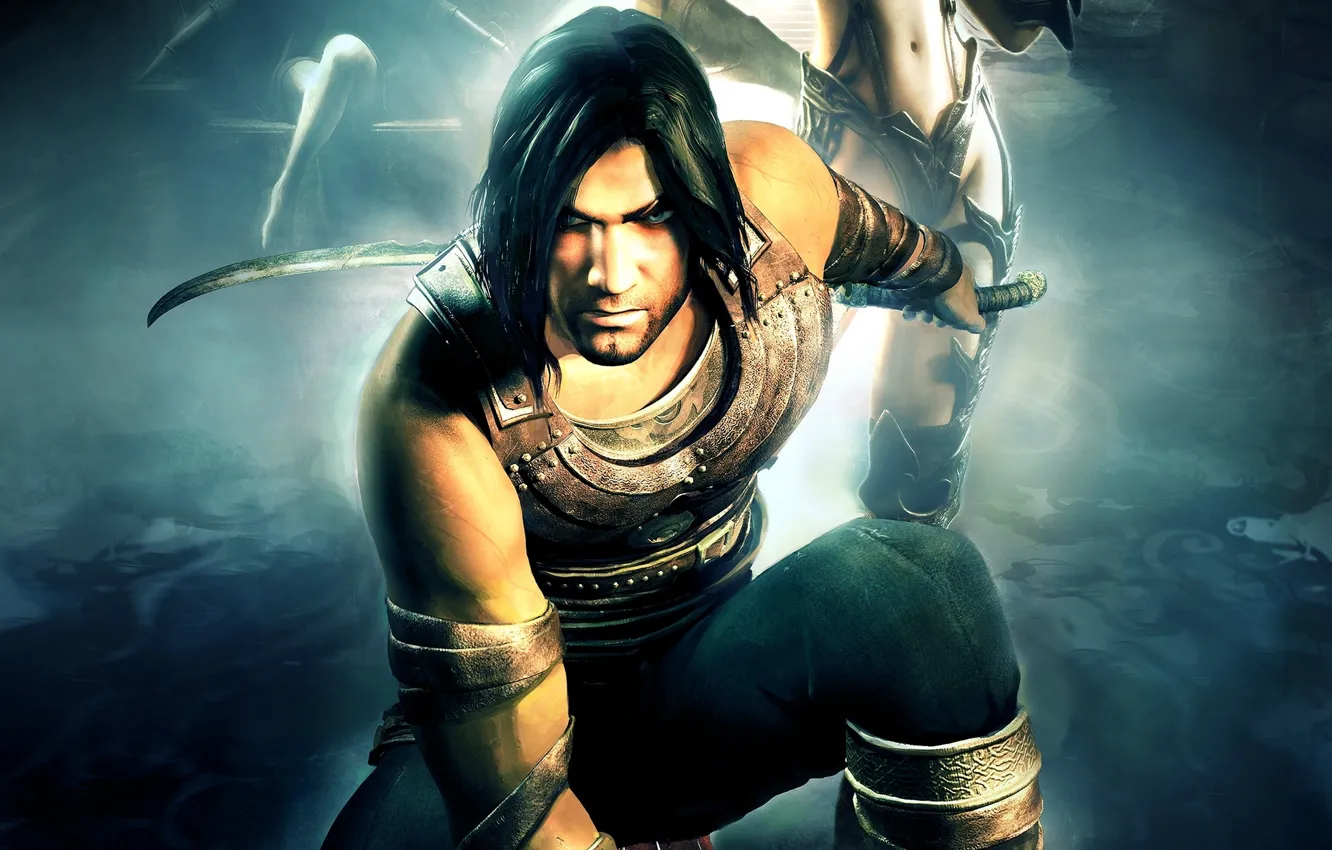 Фото обои взгляд, оружие, доспехи, арт, Prince of Persia: Warrior Within, art, Warrior Within, Схватка с Судьбой