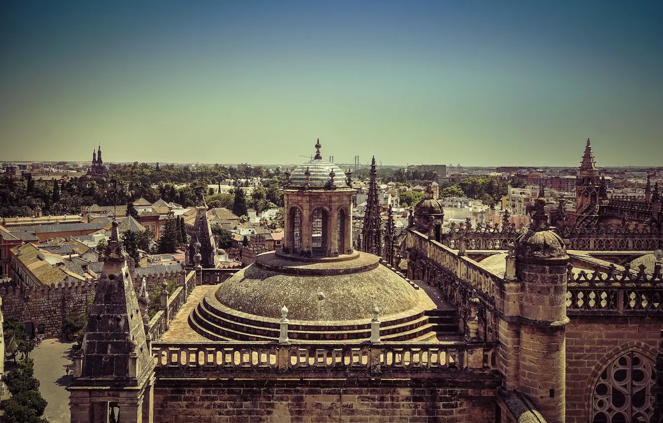 Фото обои summer, Spain, architecture, roofs, cityscape, sunny, Sevilla, Giralda Tower