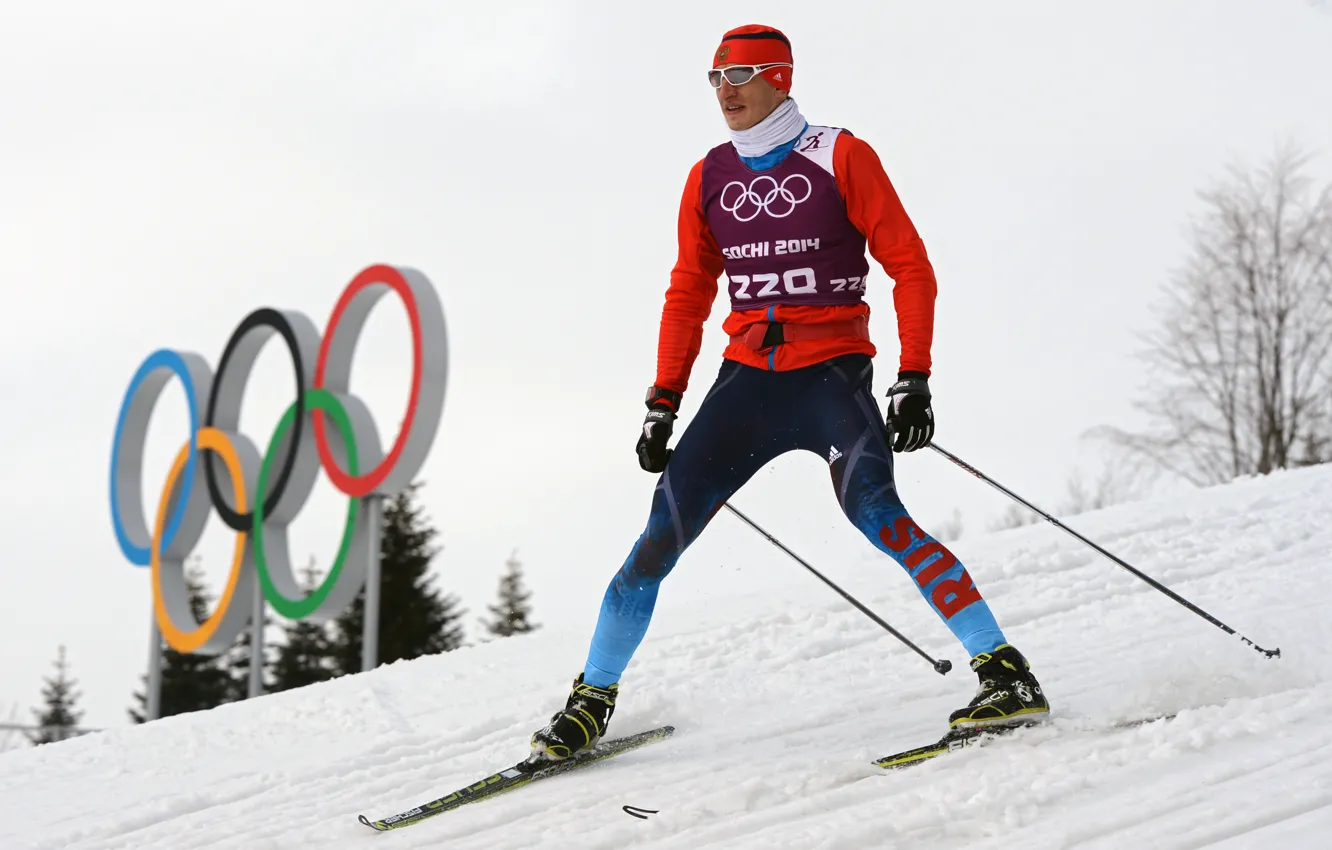 Фото обои снег, Россия, лыжник, олимпийские кольца, Сочи 2014, XXII Зимние Олимпийские Игры, Sochi 2014, sochi 2014 …