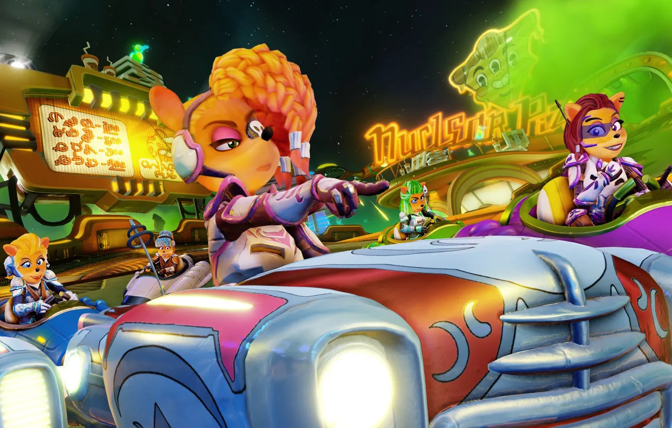 Фото обои машины, звери, девушки, Crash Team Racing