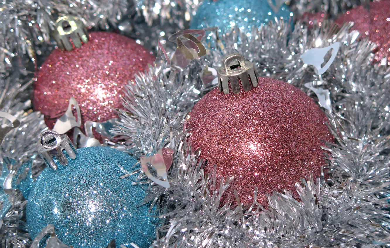 Фото обои зима, шарики, праздник, шары, блеск, голубые, Рождество, Новый год