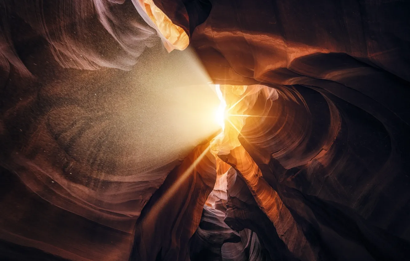 Фото обои солнце, лучи, свет, природа, пыль, каньон Антилопы