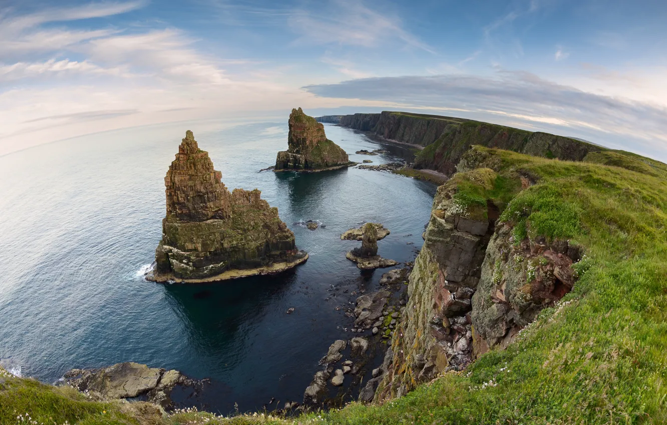 Фото обои скалы, побережье, Шотландия, Scotland, Северное море, North Sea, Duncansby Stacks, Caithness