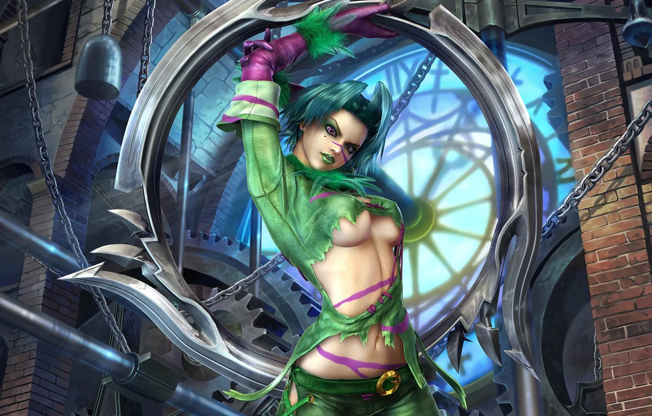 Фото обои взгляд, девушка, воин, Soul Calibur, зеленые волосы