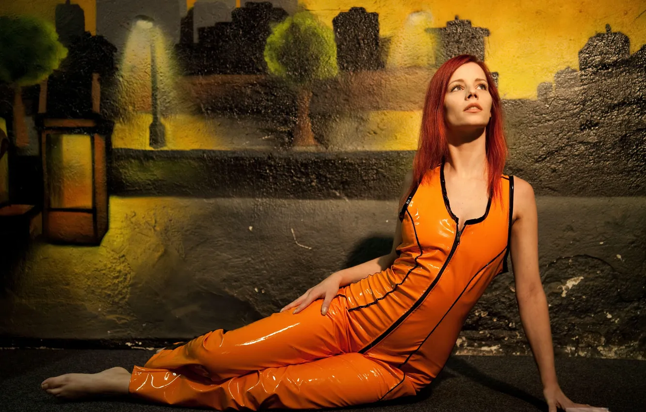 Фото обои woman, young, beautiful, model, redhead, Ariel Piper Fawn, long-haired, latex