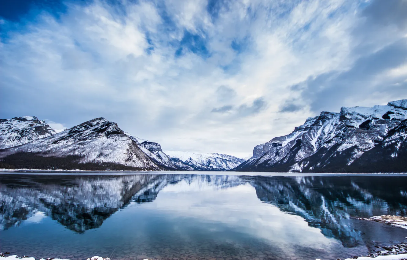 Фото обои зима, снег, горы, озеро, Banff National Park