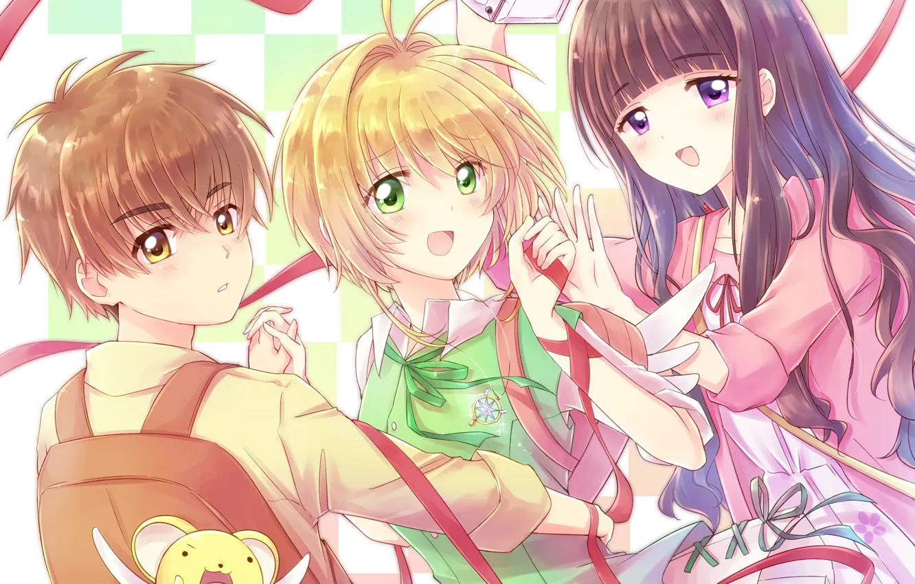 Фото обои девочки, аниме, мальчик, арт, Card Captor Sakura, Сакура собирательница карт
