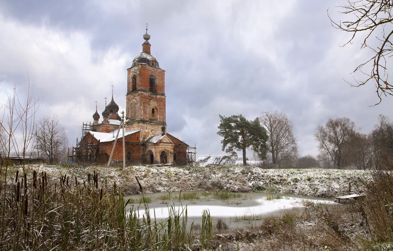 Фото обои деревня, церковь, храм, Россия