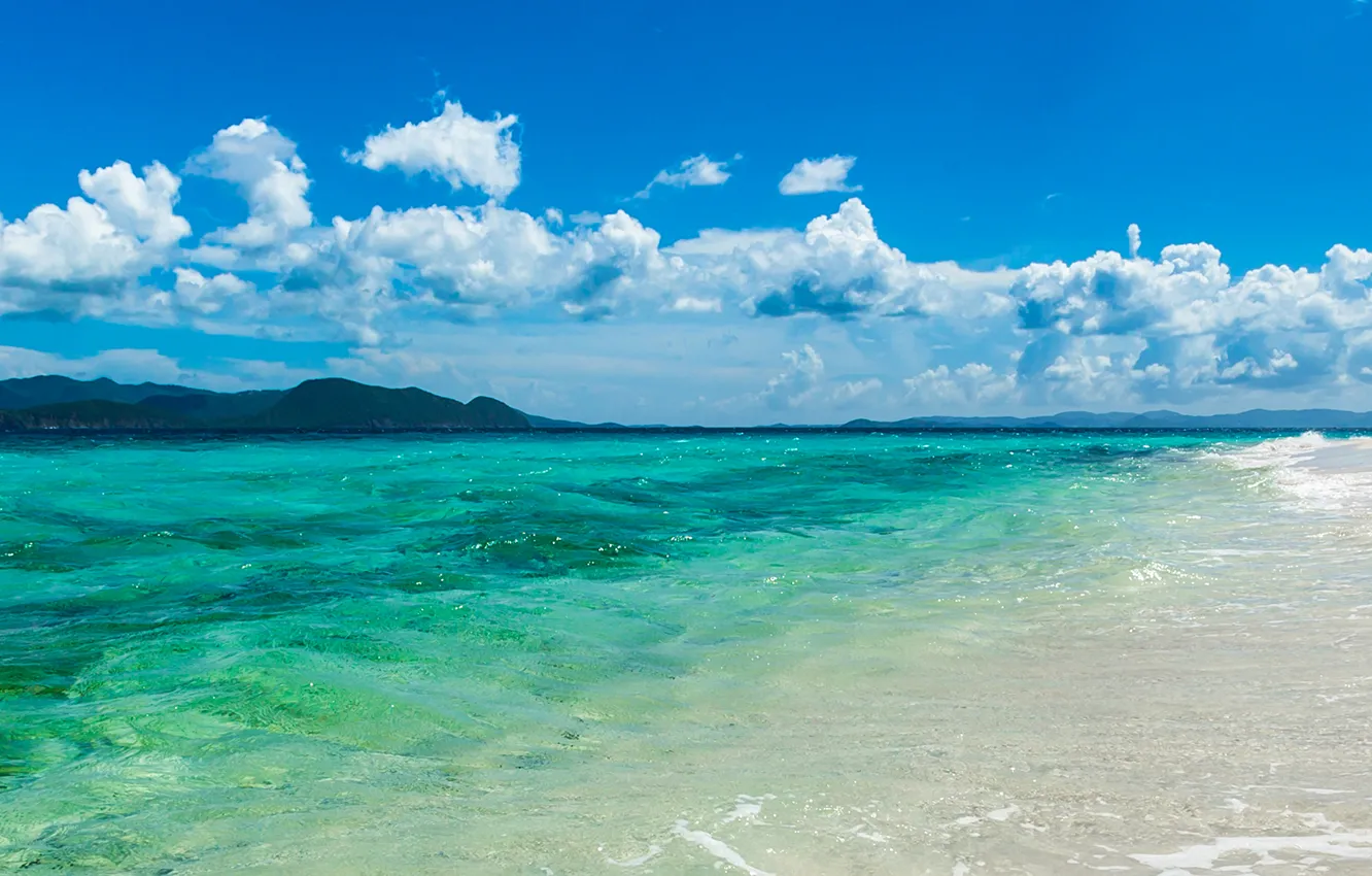 Фото обои песок, море, небо, облака, панорама