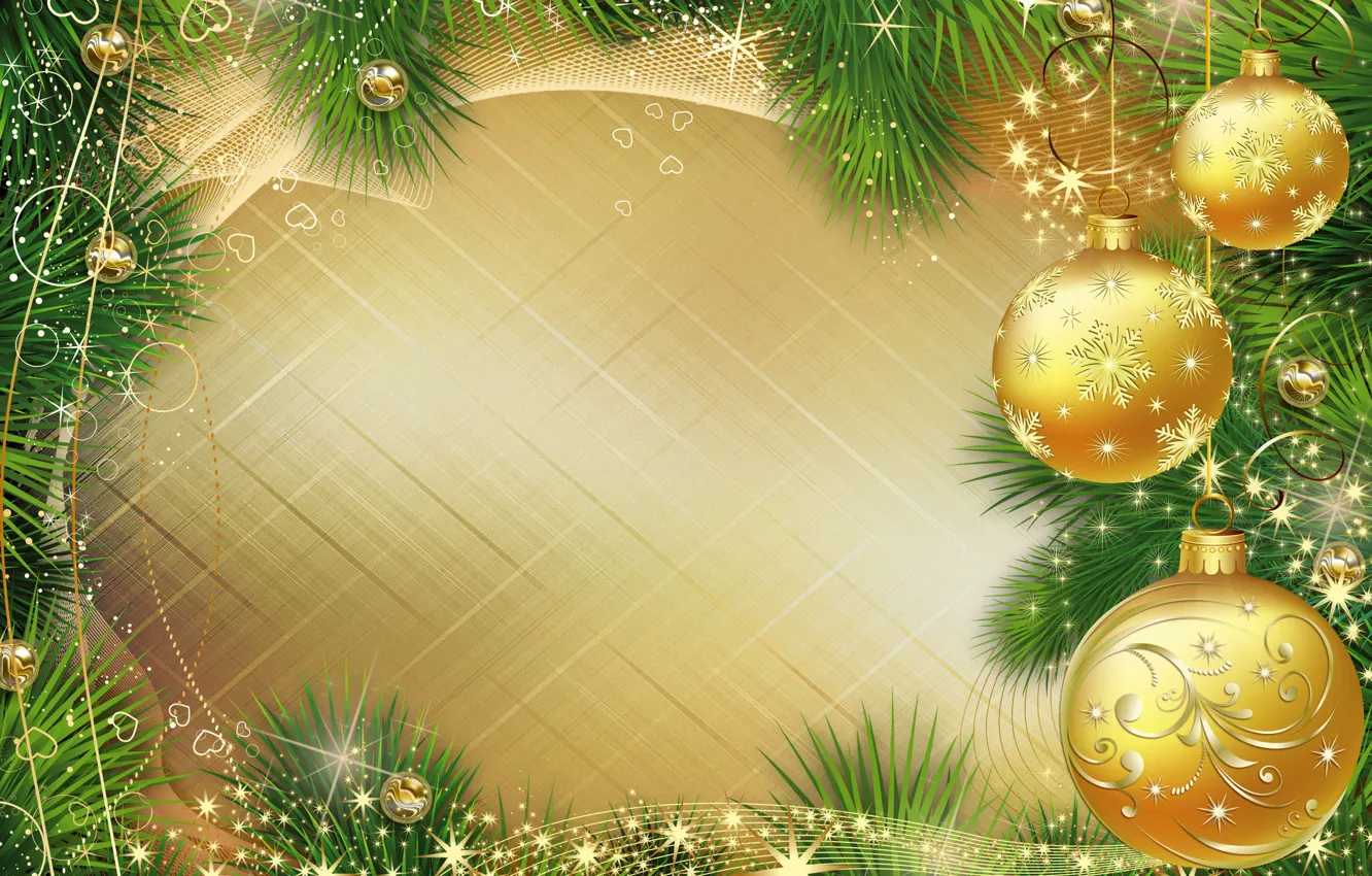 Фото обои шарики, ветки, шары, графика, блеск, Рождество, Новый год