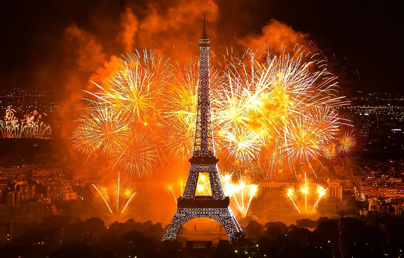 Фото обои city, lights, Paris, tower, night, France, fireworks, La tour Eiffel
