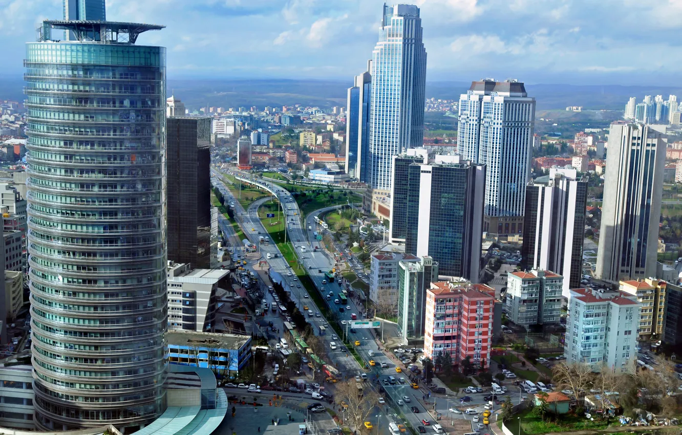 Фото обои дорога, крыша, авто, небоскребы, панорама, road, мегаполис, Турция