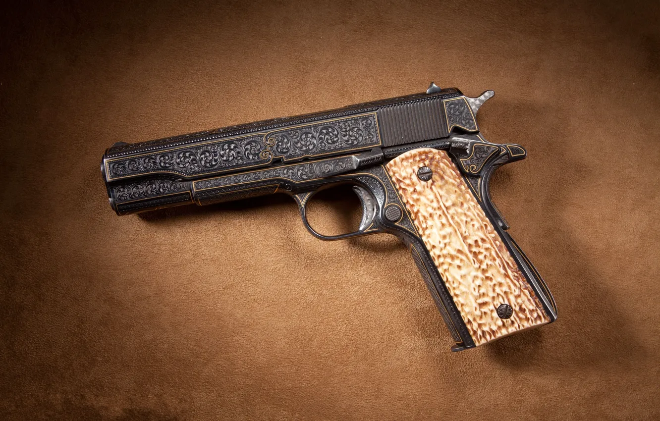Фото обои золото, линия, Colt, инкрустация, M1911A1