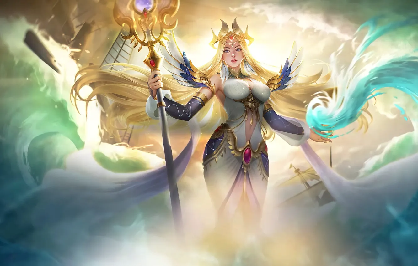 Фото обои волны, магия, персонаж, видеоигра, Bang Bang, очаровательная девушка, Mobile Legends, Мобильные Легенды