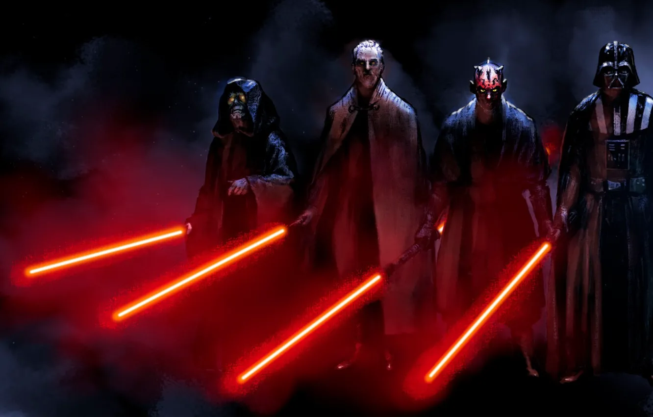 Фото обои star wars, darth vader, sith, darth maul, count dooku, darth sidious