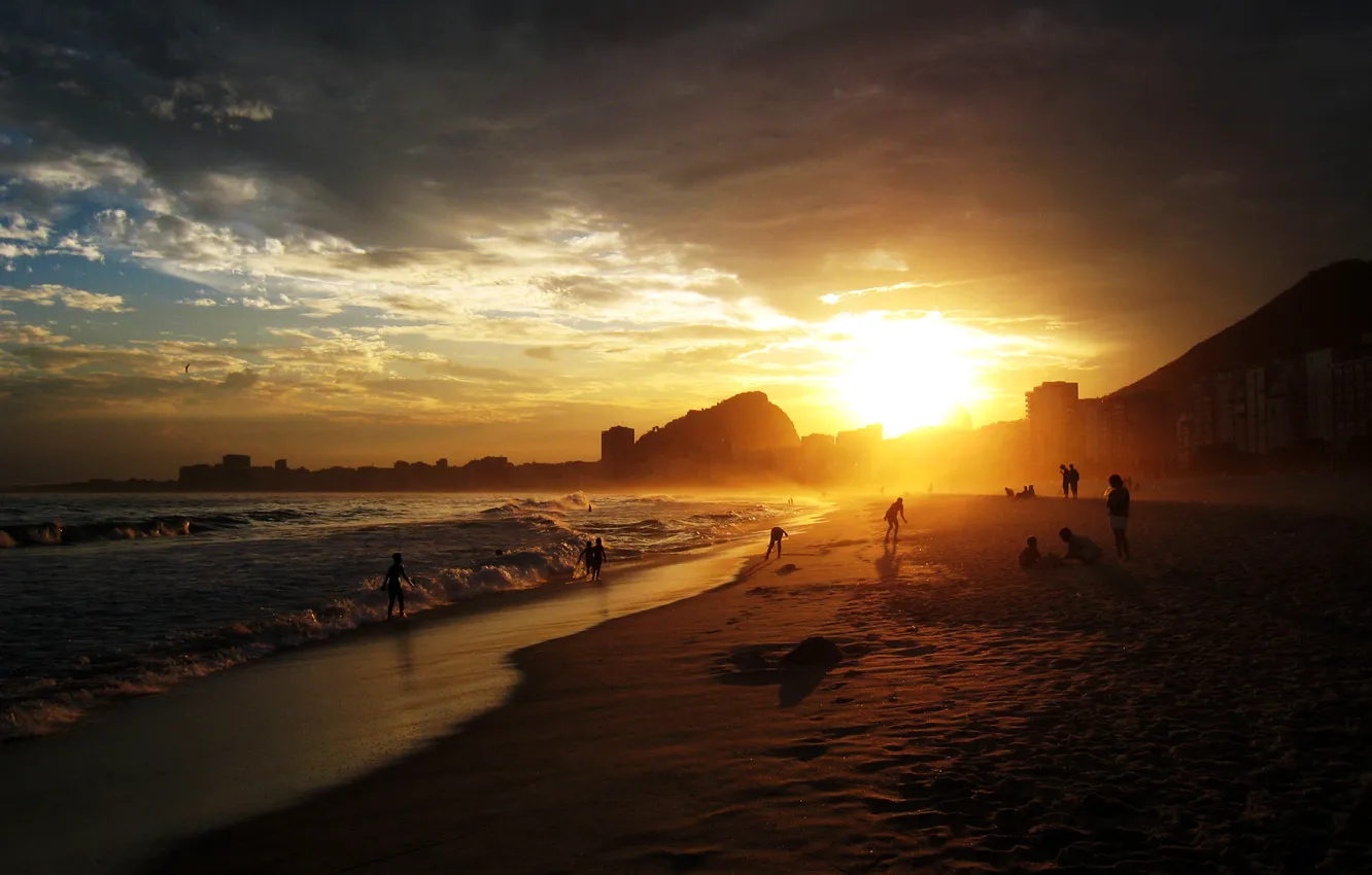 Фото обои beach, sunset, rio de janeiro, copacabana
