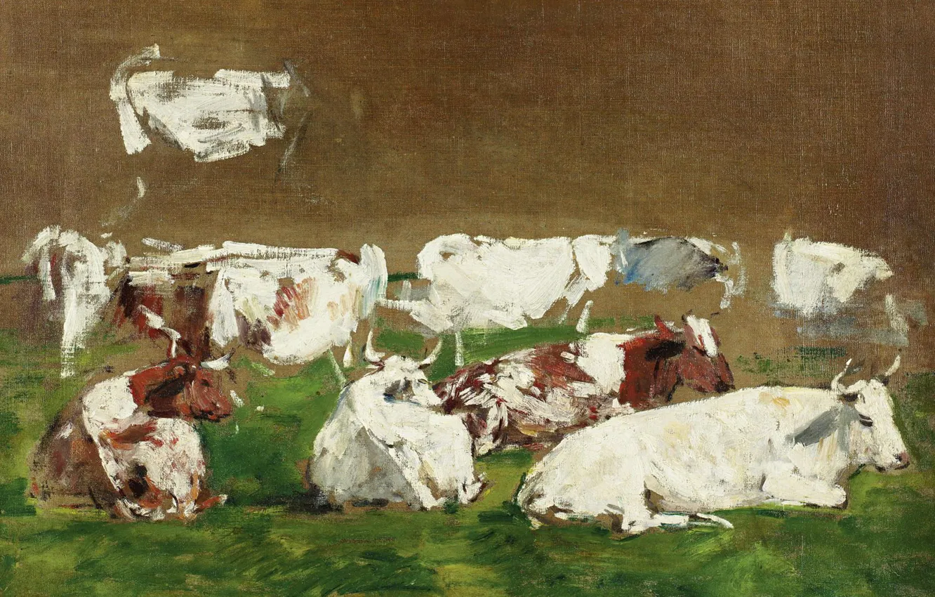 Фото обои животные, картина, Коровы, Эжен Буден, Eugene Boudin