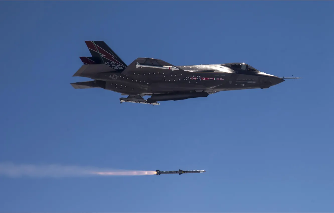 Фото обои fire, sky, air, weapons, F-35