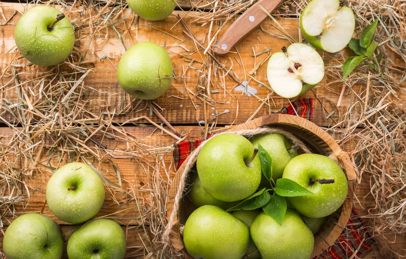 Фото обои фон, яблоки, зеленые, миска