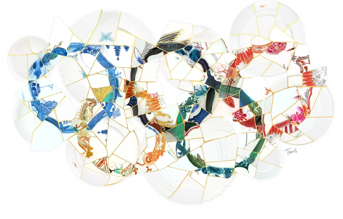 Фото обои осколки, кольцо, олимпиада, символ, Kintsugi 2020