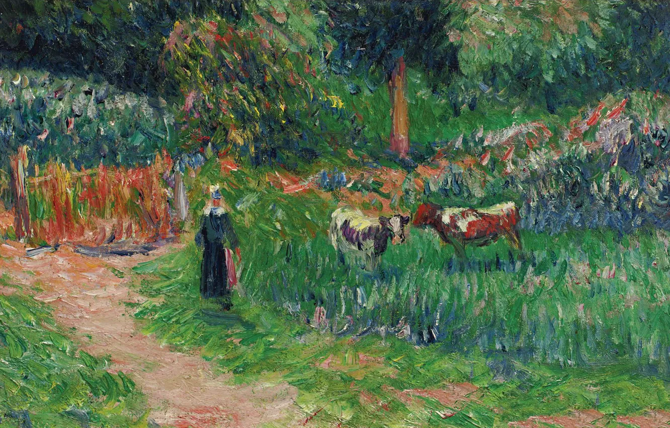 Фото обои пейзаж, картина, пастушка, Анри Море, Henry Moret, Shepperdess of the Cows