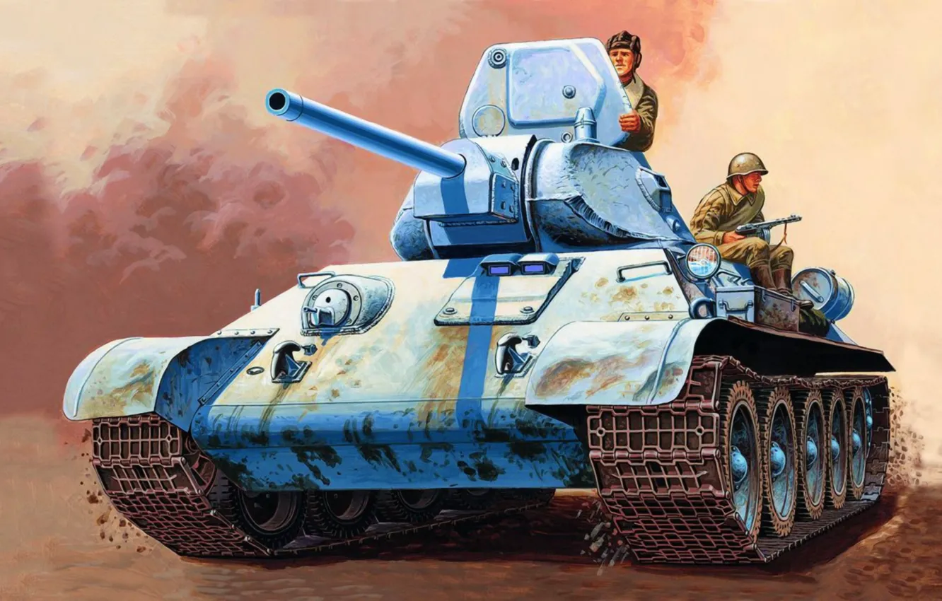 Фото обои war, art, painting, tank, ww2, T-34/76