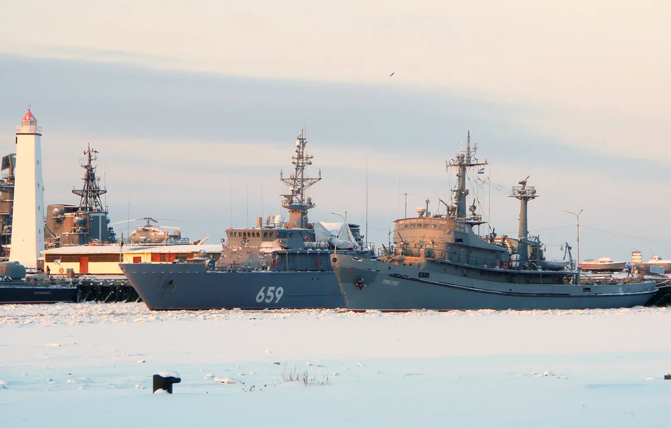 Фото обои зима, корабли, Кронштадт