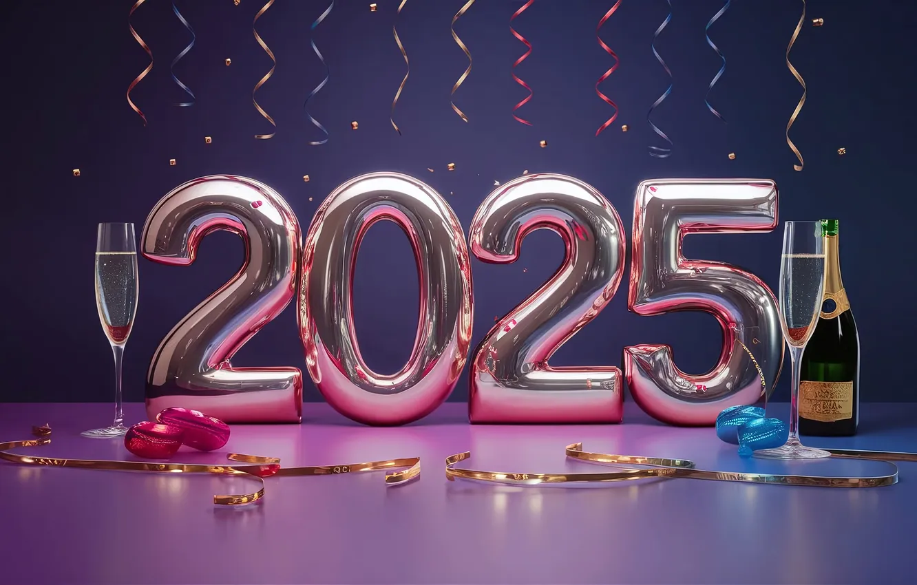 Фото обои цифры, Новый год, дата, 2025, ИИ-арт, нейросеть, Новый 2025 год