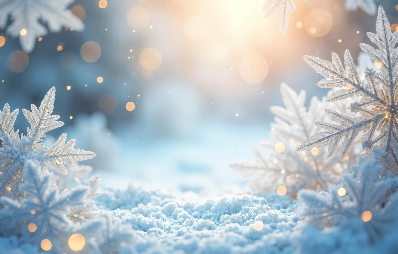Фото обои зима, снег, снежинки, фон, Рождество, Новый год, Christmas, winter