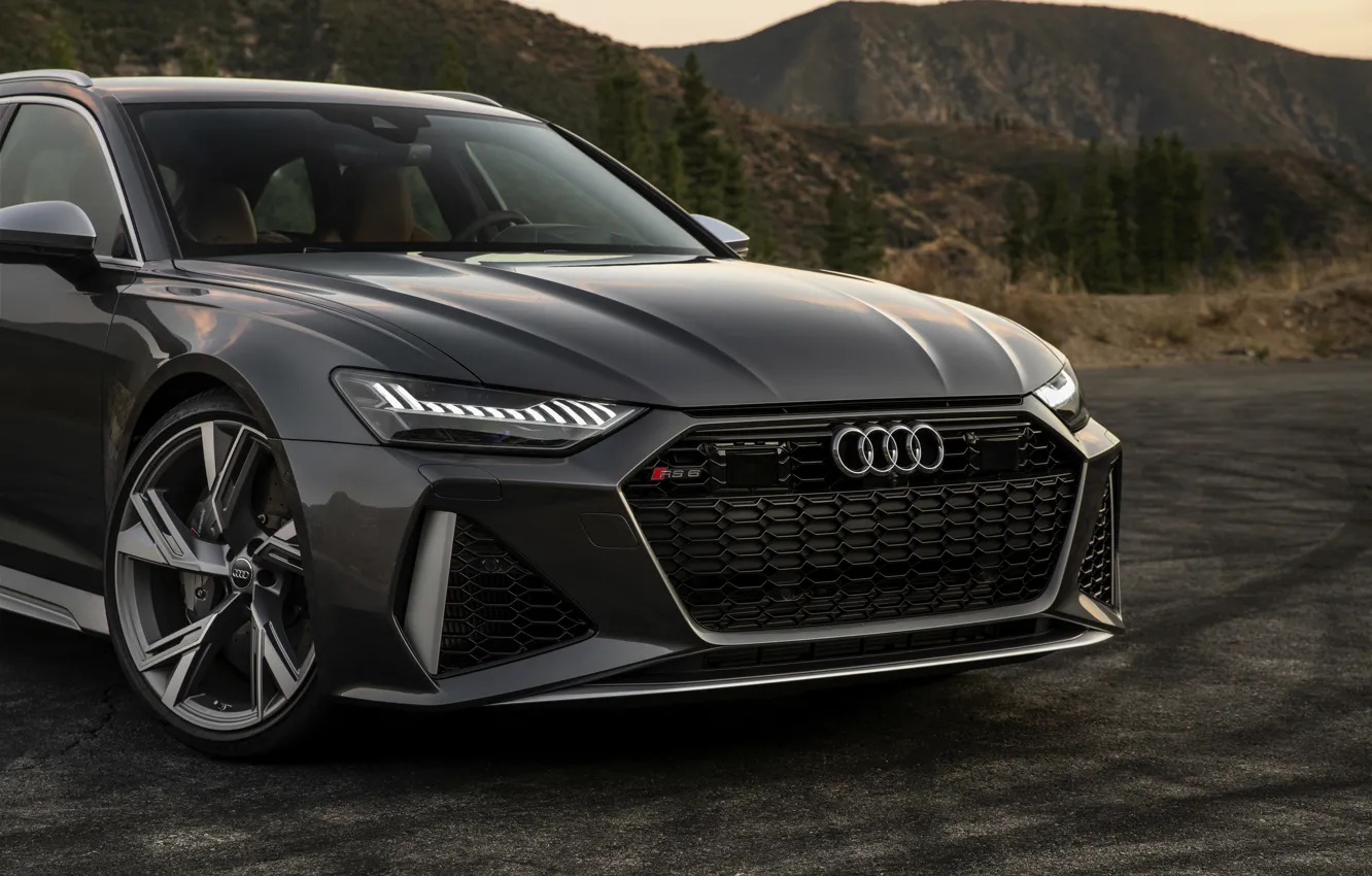 Фото обои Audi, передняя часть, универсал, RS 6, 2020, 2019, тёмно-серый, V8 Twin-Turbo