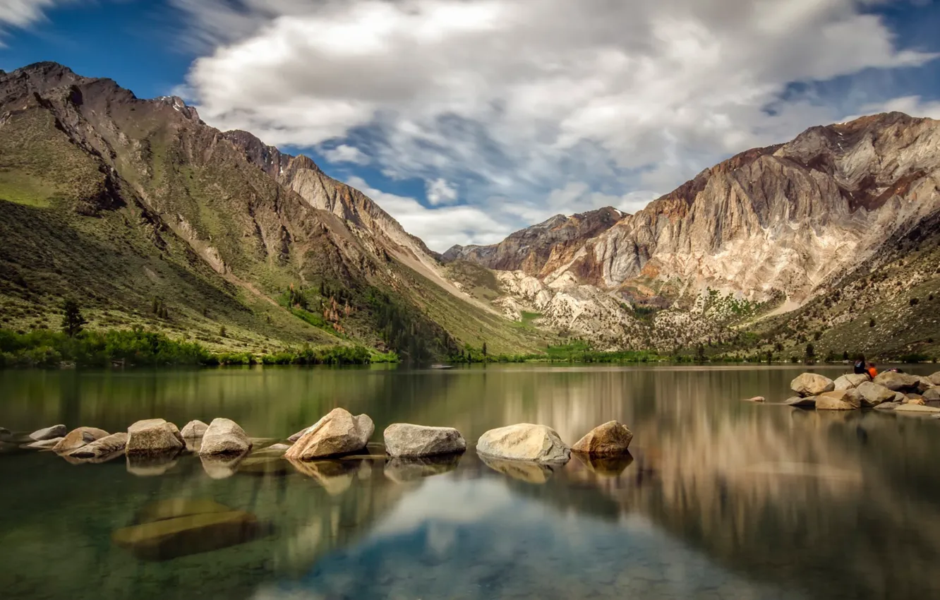 Фото обои горы, озеро, California, Convict Lake