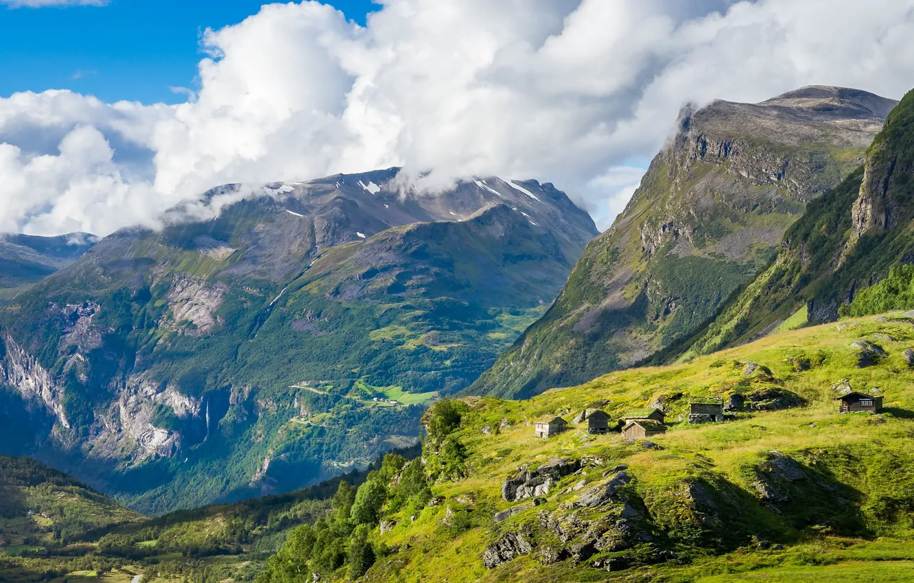 Фото обои горы, Норвегия, Гейрангер