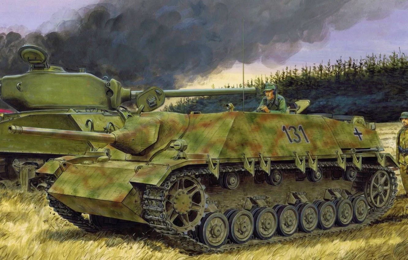 Фото обои war, art, painting, tank, ww2, Jagdpanzer IV L/48