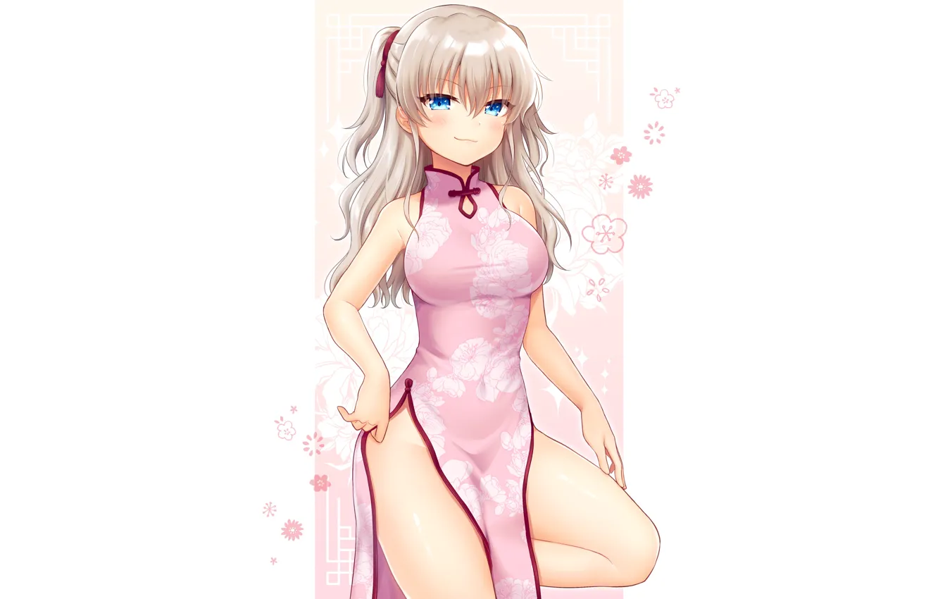 Фото обои girl, sexy, long hair, dress, anime, blue eyes, beautiful, pretty
