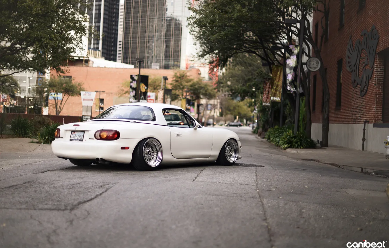 Фото обои белая, Mazda, Miata, BBS, stance