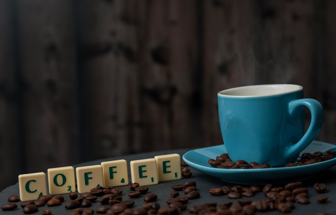 Фото обои буквы, кофе, зерна, чашка