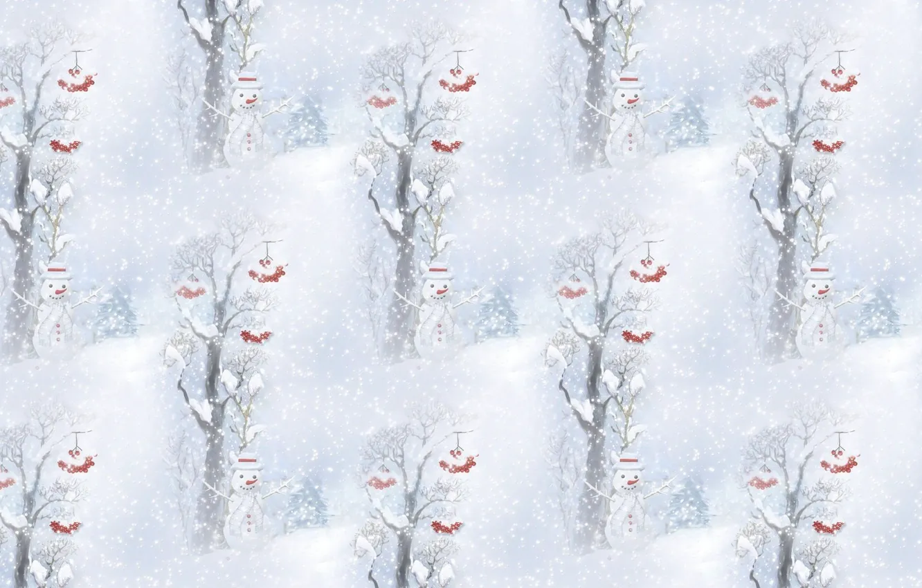 Фото обои зима, снег, фон, праздник, текстура, Новый год, снеговик, снегопад