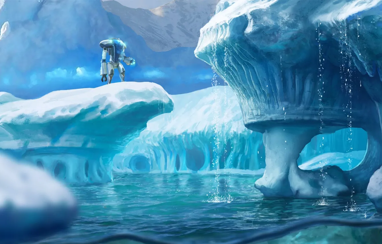 Фото обои лед, река, краб, Art, games, Ice, Ледник, Subnautica Below Zero