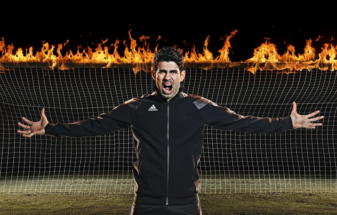 Фото обои огонь, ворота, Испания, футболист, Диего Коста, Diego Costa, Бразилец