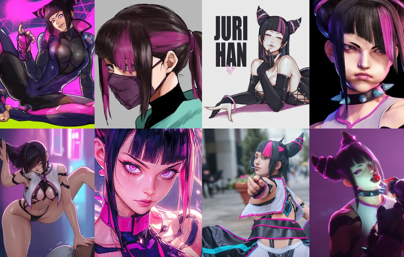 Фото обои character, Capcom, Street Fighter, fun art, Juri Han, game art