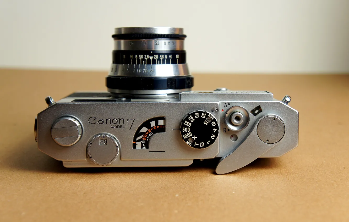 Фото обои фон, фотоаппарат, объектив, затвор, Canon 7, диафрагма, кнопка спуск, Industar-61
