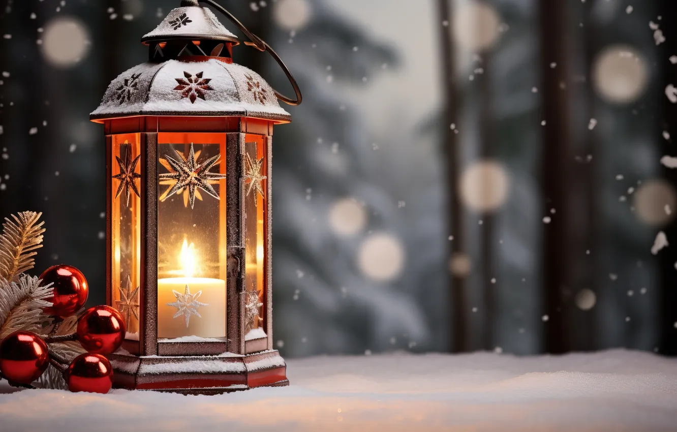 Фото обои зима, снег, ночь, Рождество, фонарь, Новый год, Christmas, night